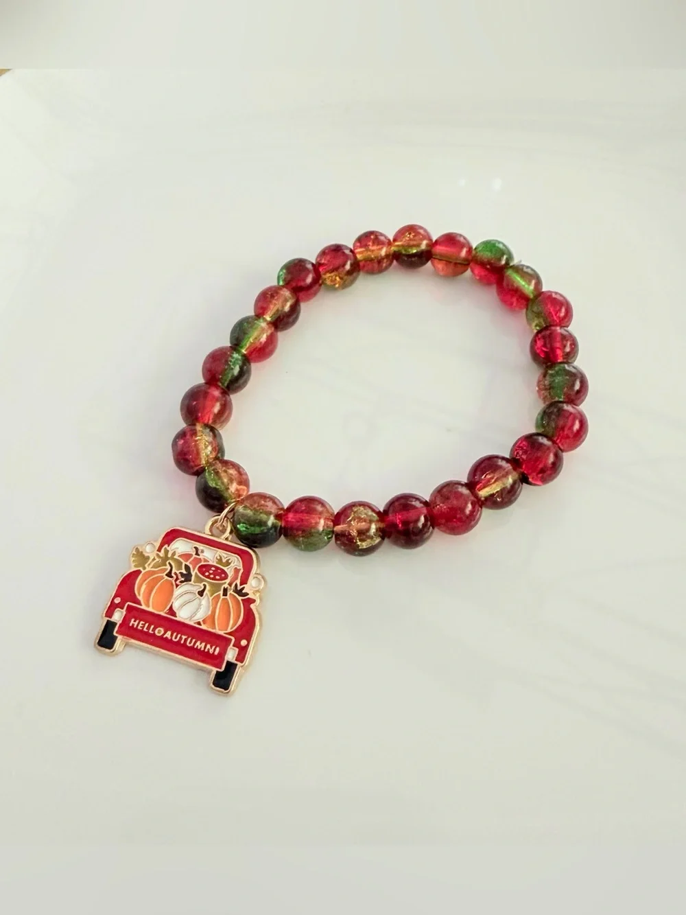 Hello Autumn Truck Charm Beaded Fall Festive Bracelet